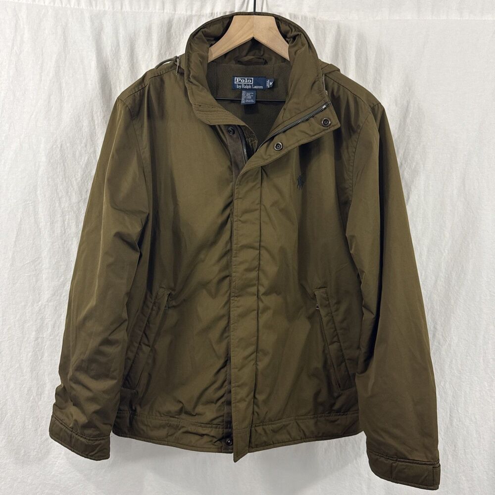 Polo Ralph Lauren Olive Green Fleece Lined Hooded Zip Jacket Mens Sz M Preppy